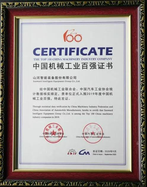 2019年中國機械工業(yè)百強發(fā)布，山河智能排名52位